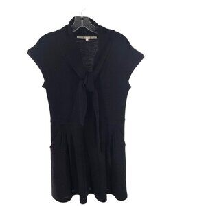 HACHE Women's Cap Sleeve Knotted Pleated Mini Dress Knitted Solid Black Size 42